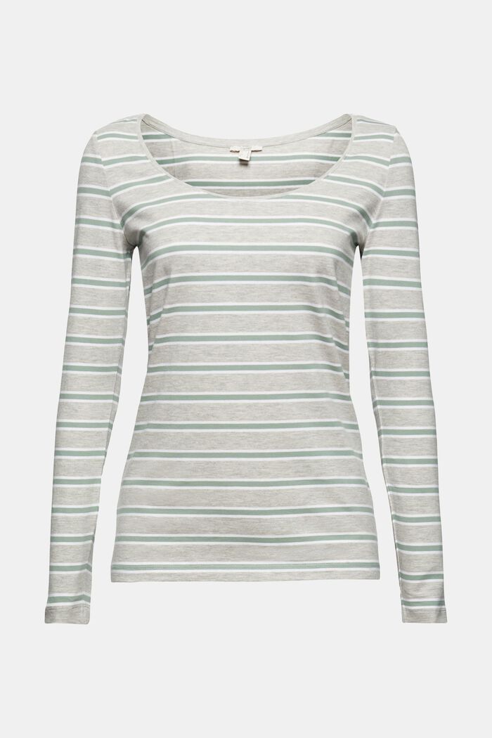 Camiseta de manga larga de rayas en algodón ecológico/elástico, LIGHT GREY, detail image number 5