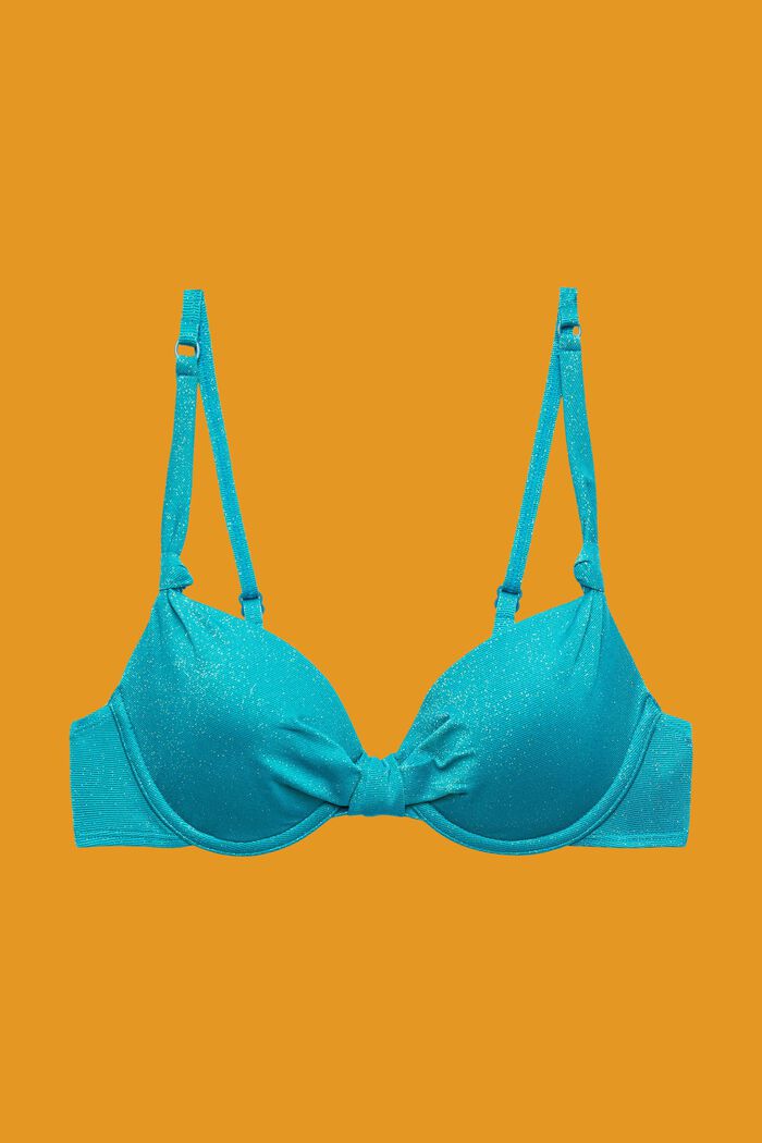 Top de bikini brillante con aros y relleno, TEAL BLUE, detail image number 4