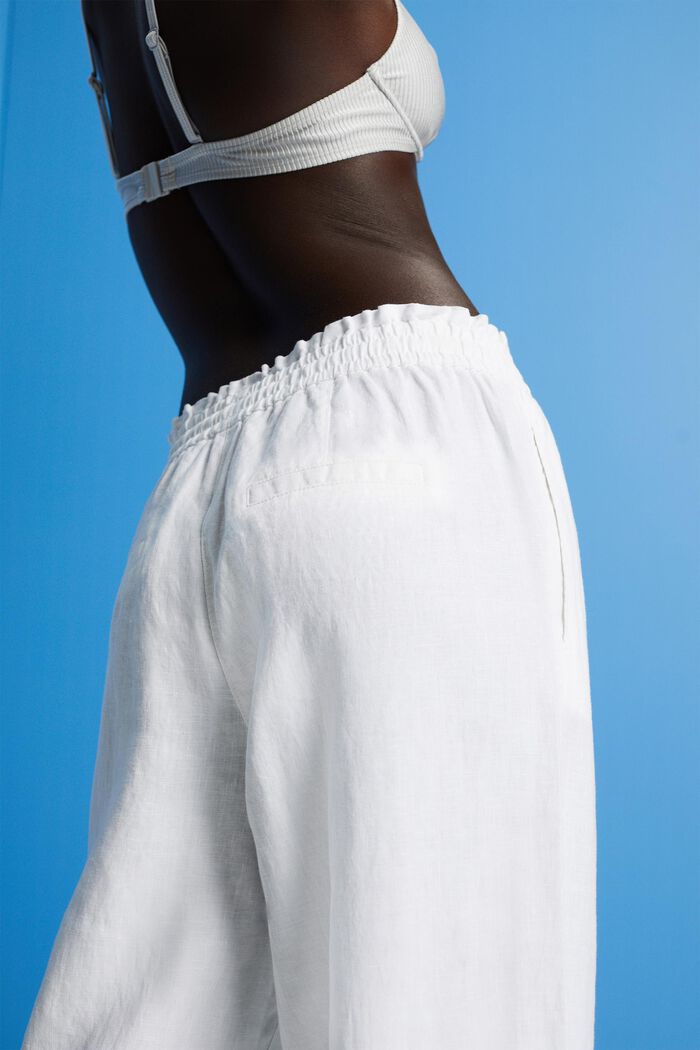 Pantalones de lino de corte ancho, OFF WHITE, detail image number 4