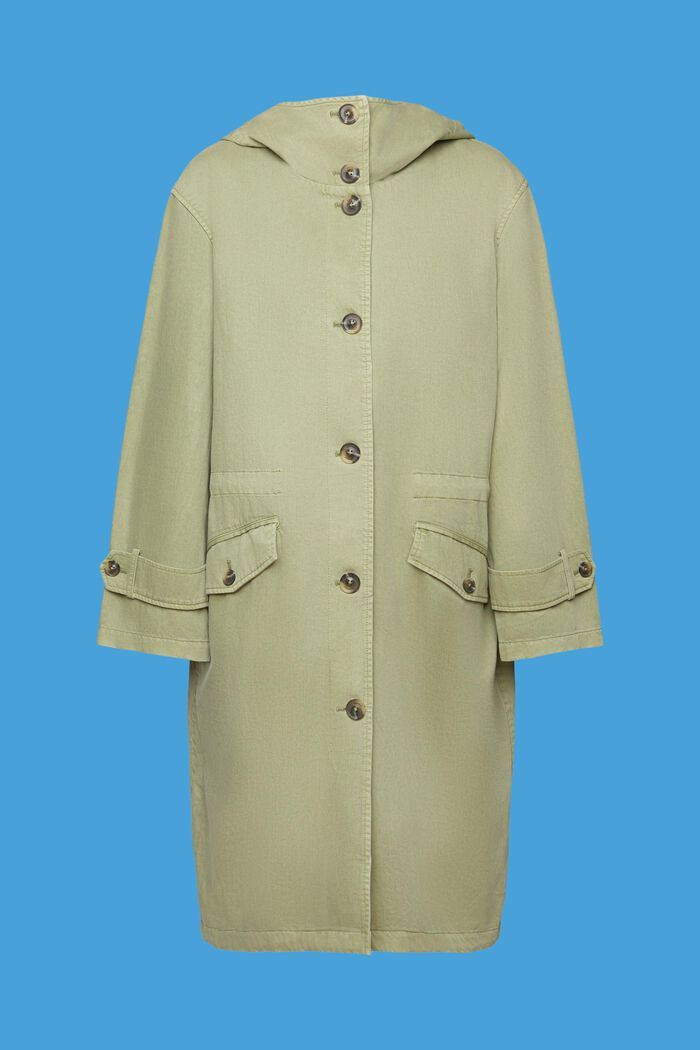 Abrigo con capucha con cordón en la cintura, LIGHT KHAKI, detail image number 7