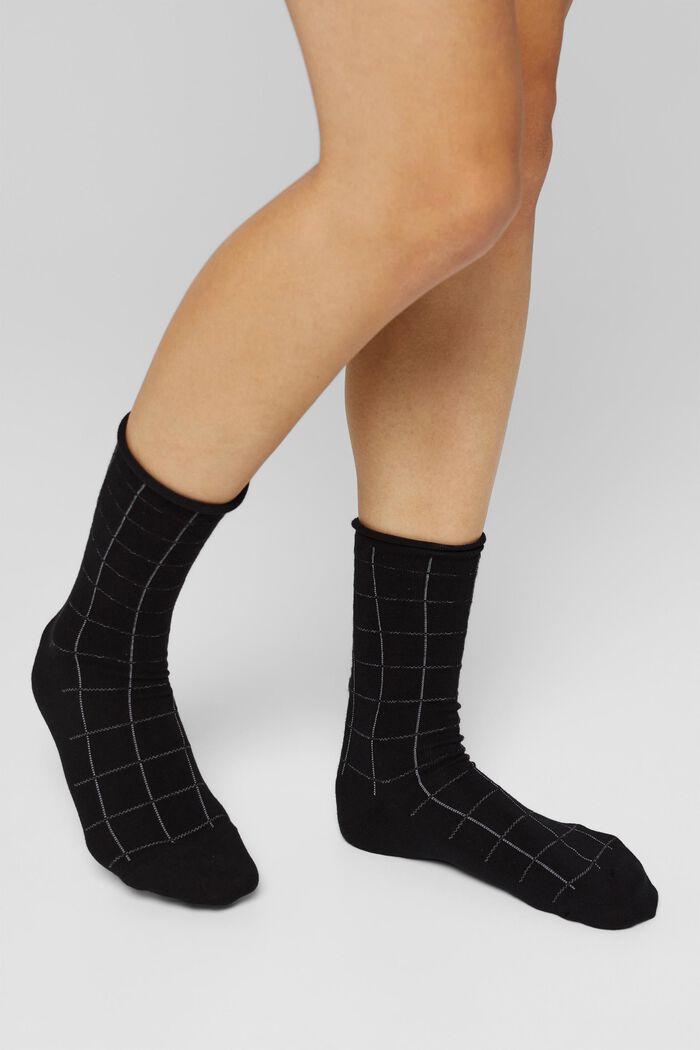 Pack de dos pares de calcetines con diseño a cuadros, mezcla de algodón ecológico, GREY/BLACK, detail image number 2