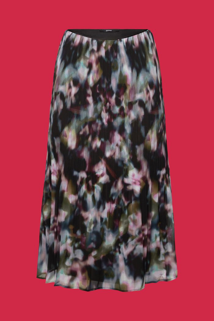 Falda midi de gasa plisada con estampado, BLACK, detail image number 5
