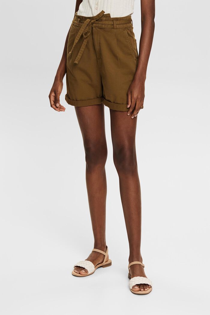 Shorts de cintura alta en 100% algodón Pima, KHAKI GREEN, detail image number 1