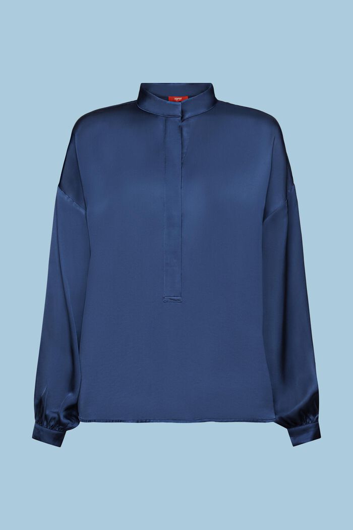 Blusa de satén con botones en la parte delantera, GREY BLUE, detail image number 6