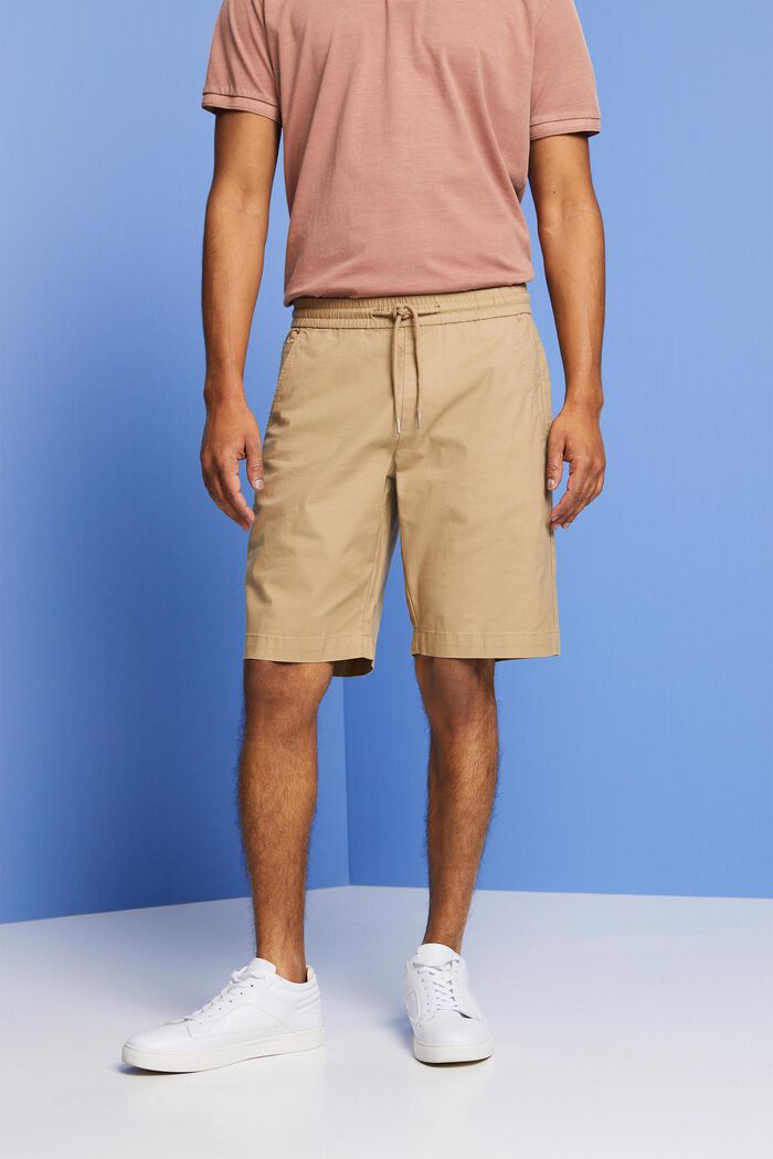Pantalones cortos en sarga de algodón, BEIGE, detail image number 0
