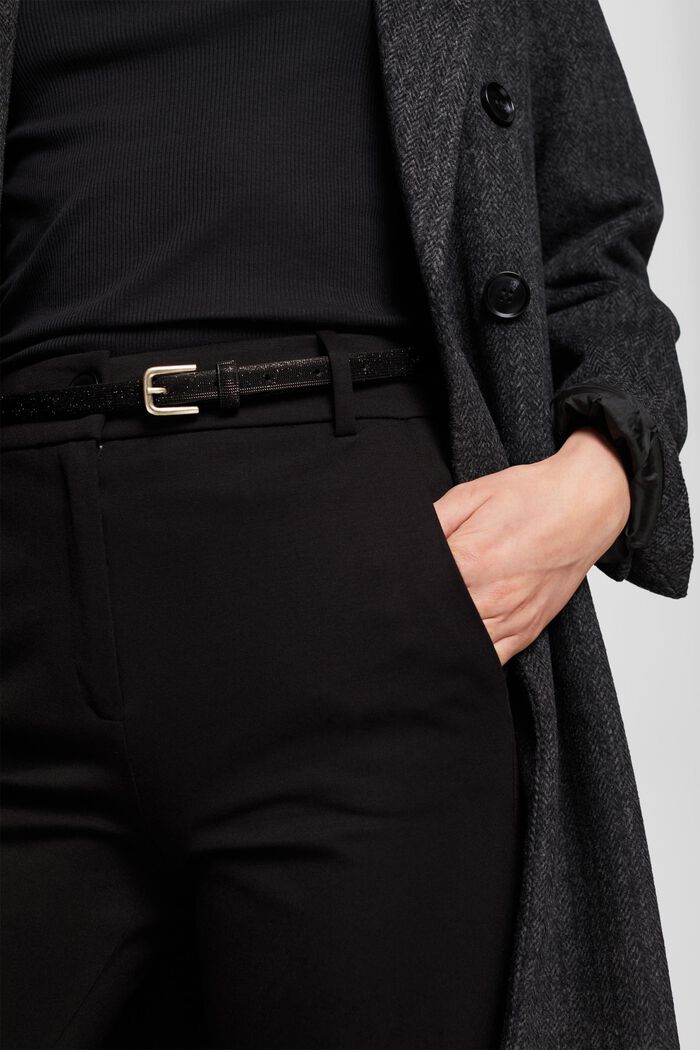 Cinturón fino y brillante con agujeros, BLACK, detail image number 2