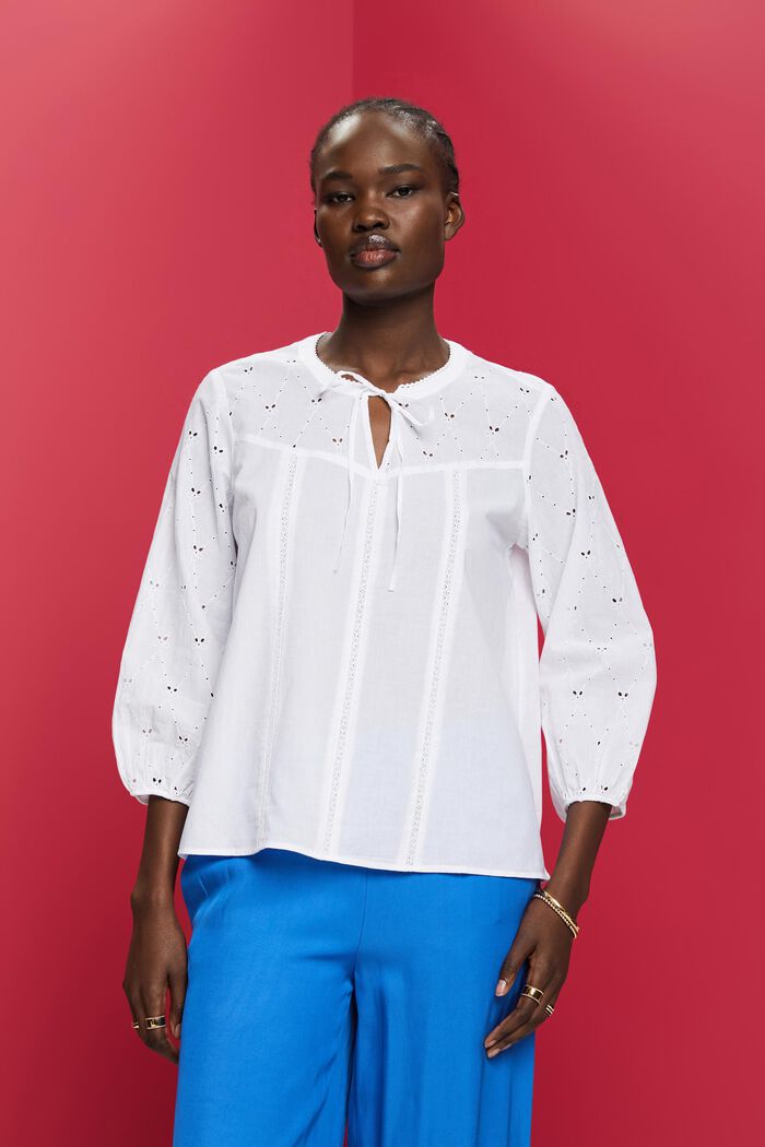 Blusa bordada, 100 % algodón, WHITE, detail image number 0