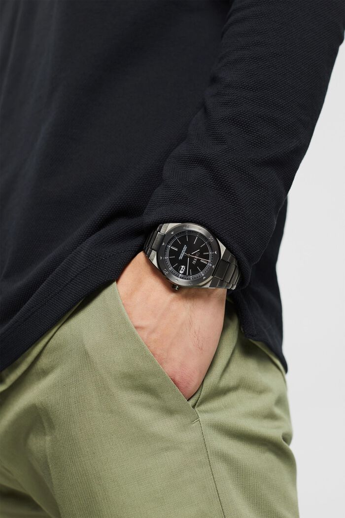 Reloj de acero inoxidable con pulsera de eslabones, GUNMETAL, detail image number 2