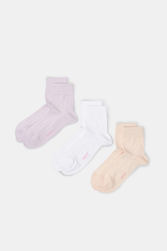 Pack de 3 calcetines de algodón ecológico acanalado, BEIGE/LILAC, detail image number 0