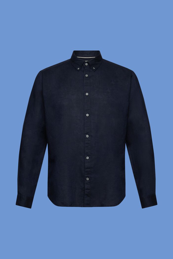 Camisa abotonada en mezcla de algodón y lino, NAVY, detail image number 6