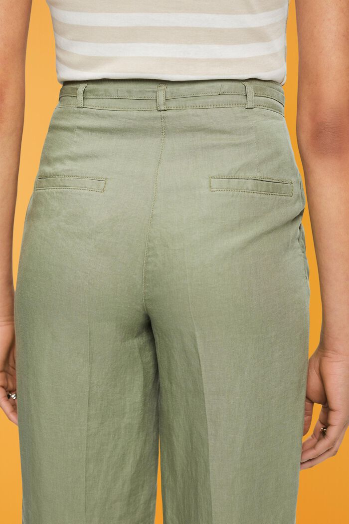 Pantalones de lino con pernera ancha, LIGHT KHAKI, detail image number 4
