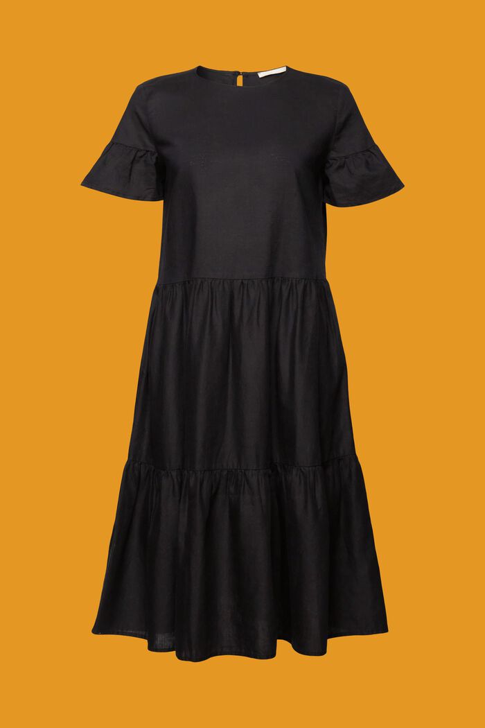Vestido midi, mezcla de algodón y lino, BLACK, detail image number 7