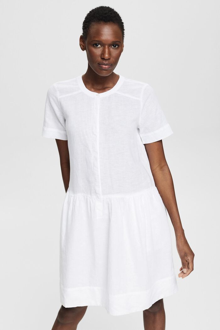 Vestido en mezcla de lino con tira de botones, WHITE, detail image number 0