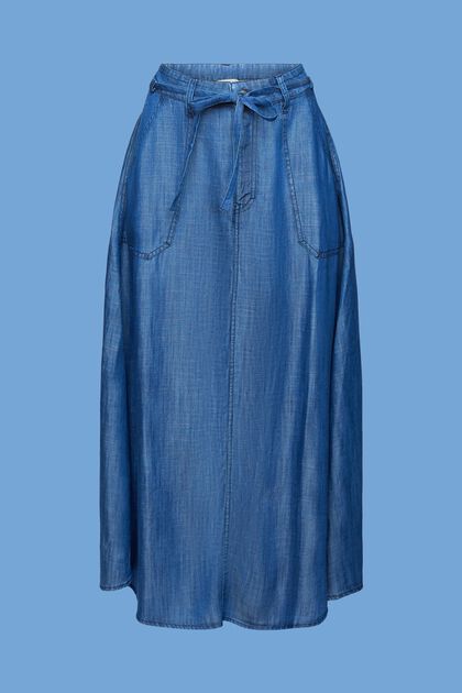 En TENCEL™: falda midi con acabado vaquero, BLUE MEDIUM WASHED, overview