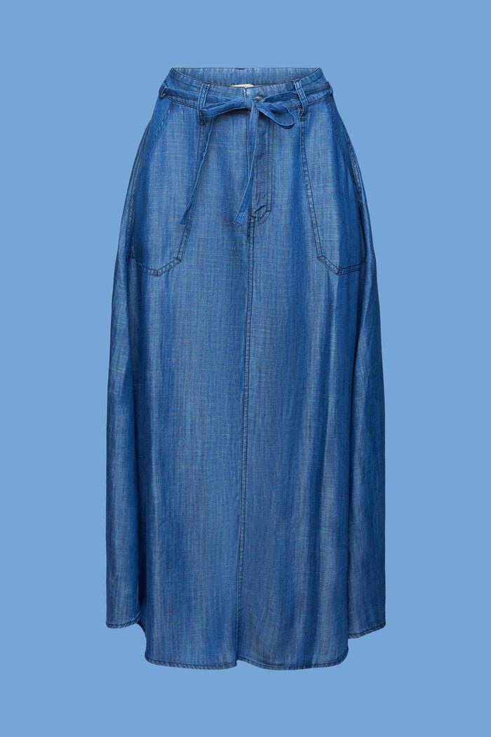 En TENCEL™: falda midi con acabado vaquero, BLUE MEDIUM WASHED, detail image number 6