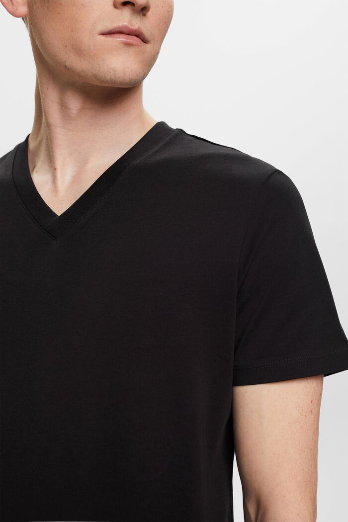 Camiseta entallada de algodón con cuello en pico, BLACK, detail image number 2