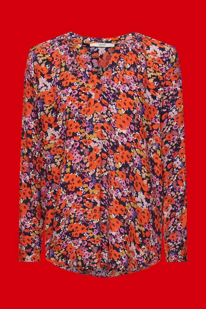 Blusa con diseño floral y cuello en pico, NEW NAVY, detail image number 5
