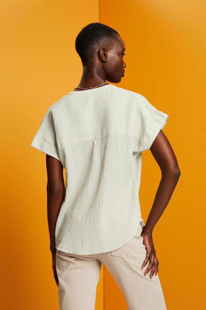 Blusa de algodón con textura, DUSTY GREEN, detail image number 3