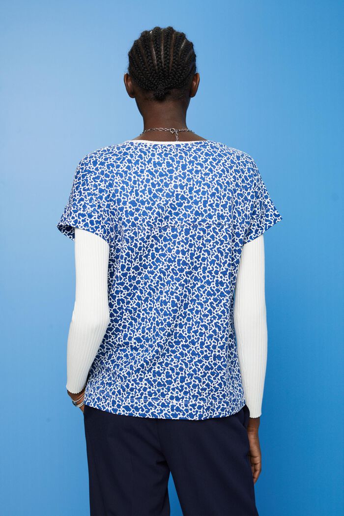 Camiseta de algodón con cuello en pico y estampado allover, INK, detail image number 3