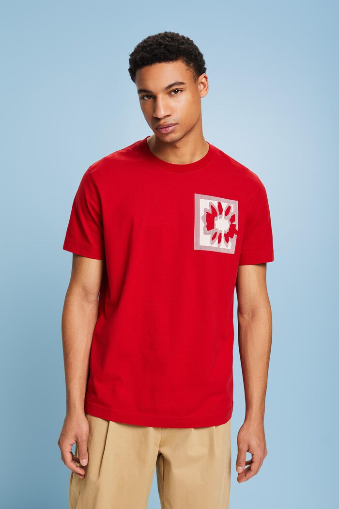 Camiseta con logotipo y estampado floral, DARK RED, detail image number 0