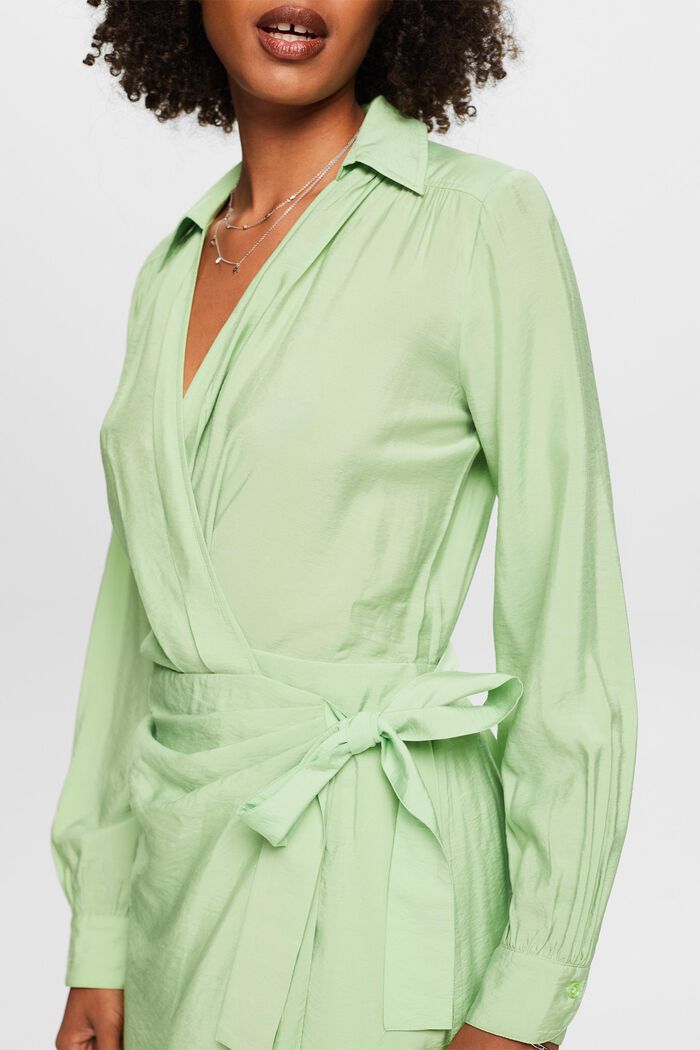 Vestido corto cruzado con textura arrugada, LIGHT GREEN, detail image number 2