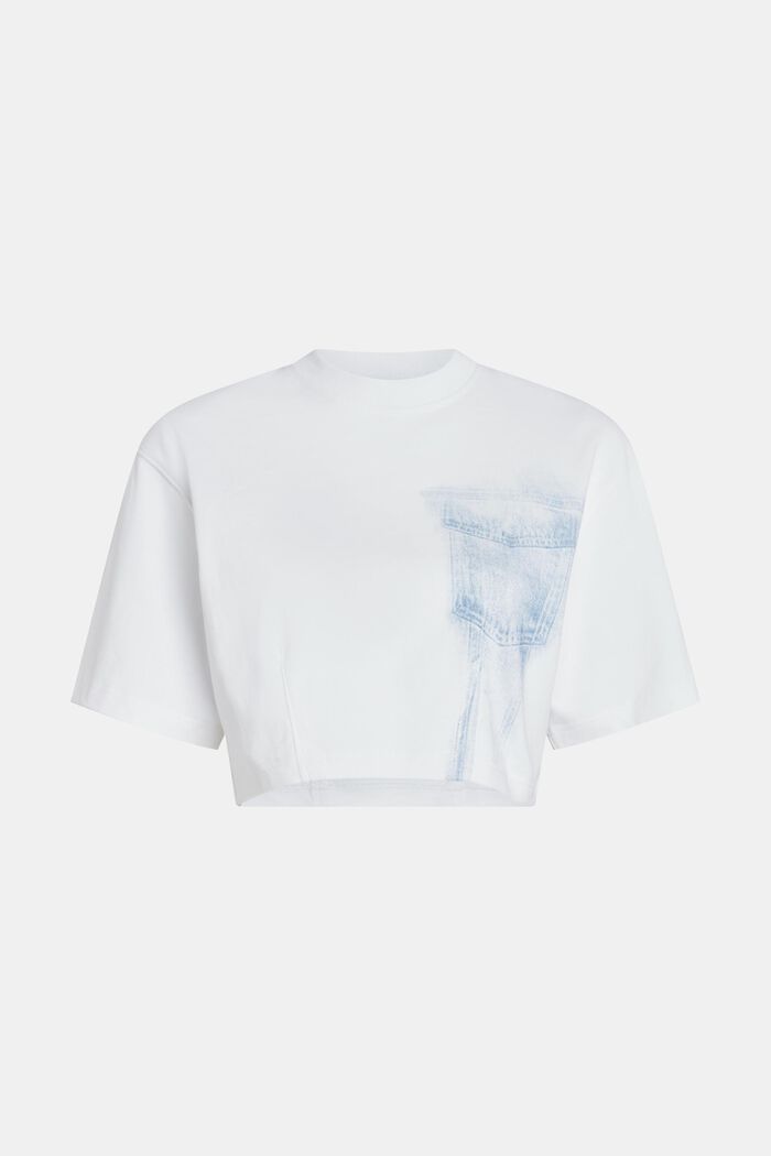 Camiseta corta color índigo estampada de tejido vaquero no vaquero, WHITE, overview