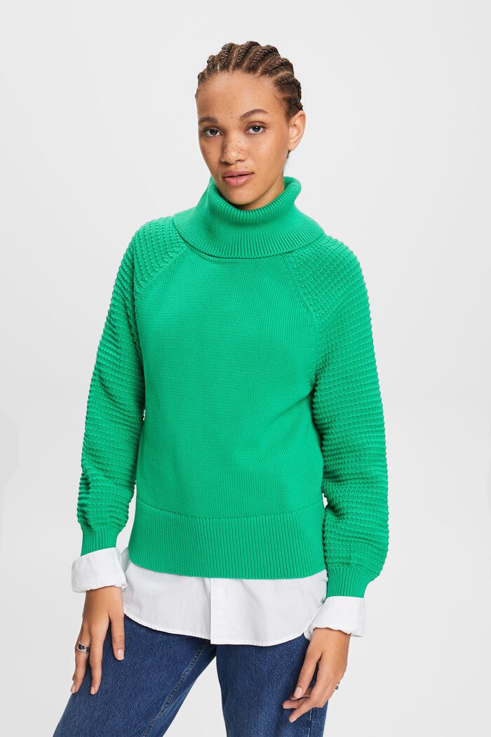 Jersey de algodón con cuello alto, GREEN, detail image number 0