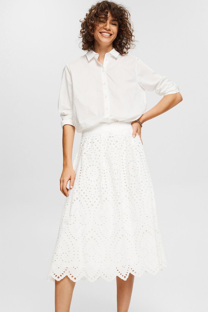 Falda midi con encaje calado, LENZING™ ECOVERO™, WHITE, detail image number 6