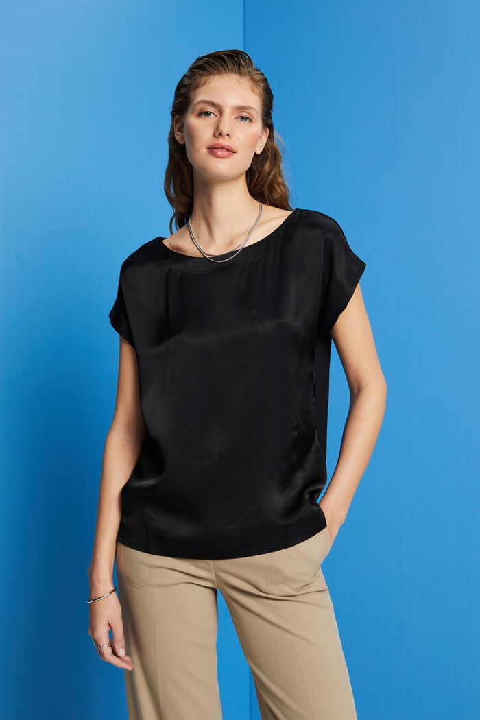 Camiseta con combinación de tejidos, LENZING™ ECOVERO™, BLACK, detail image number 0