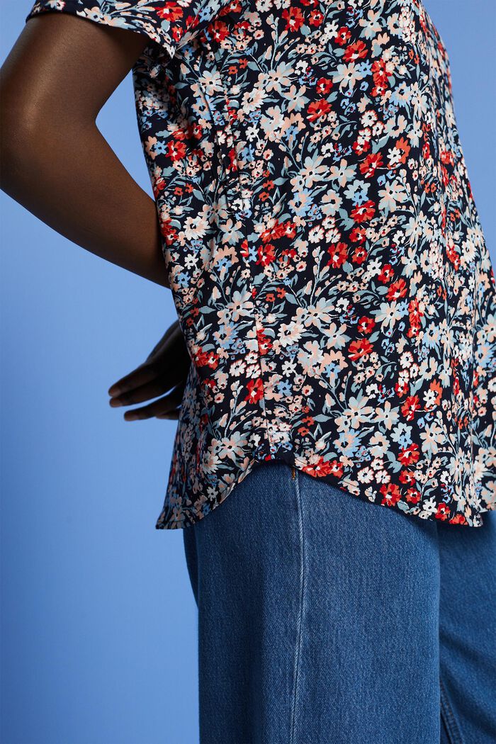 Blusa floral con abertura en el cuello, NEW NAVY, detail image number 4