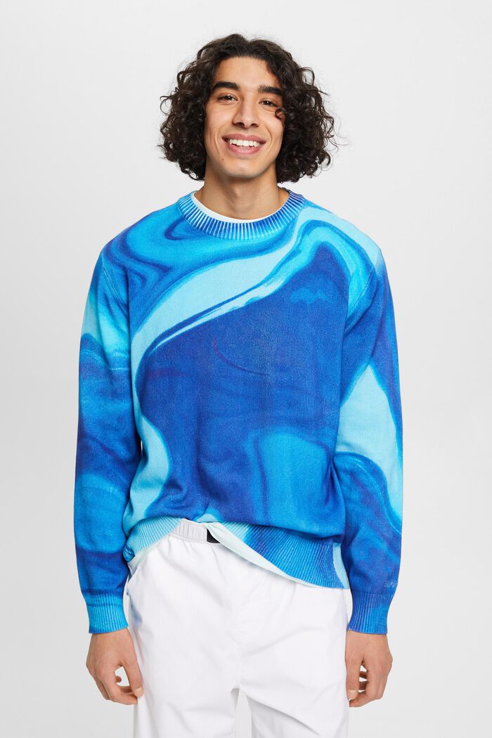 Jersey de algodón con estampado allover, BLUE, detail image number 0