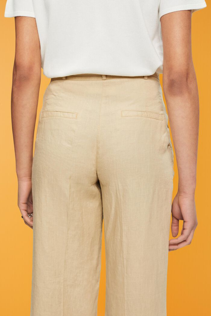 Pantalones de lino con pernera ancha, SAND, detail image number 4