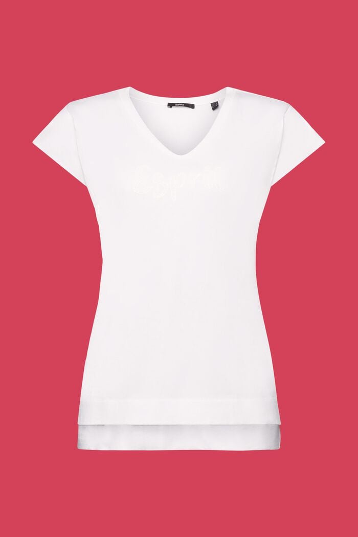 Camiseta con estampado a tono, 100 % algodón, WHITE, detail image number 7