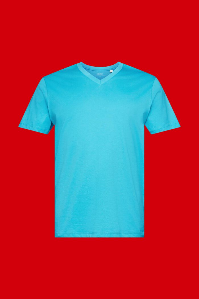Camiseta entallada de algodón con cuello en pico, AQUA GREEN, detail image number 5