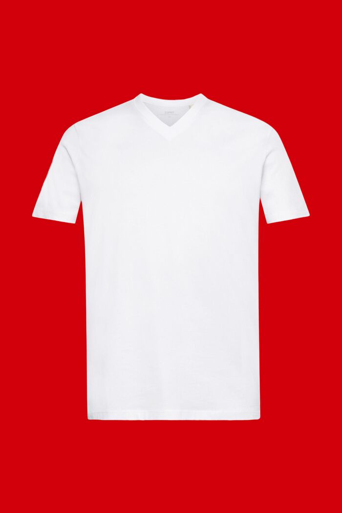 Camiseta entallada de algodón con cuello en pico, WHITE, detail image number 6