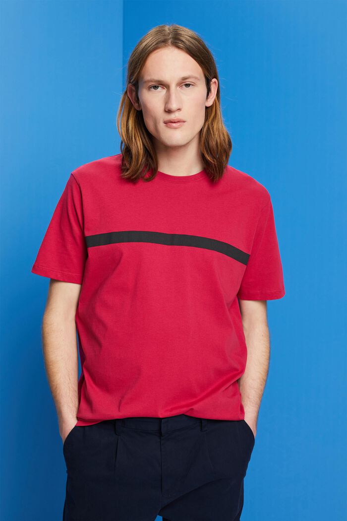 Camiseta de algodón con raya de color contrastante, DARK PINK, detail image number 0