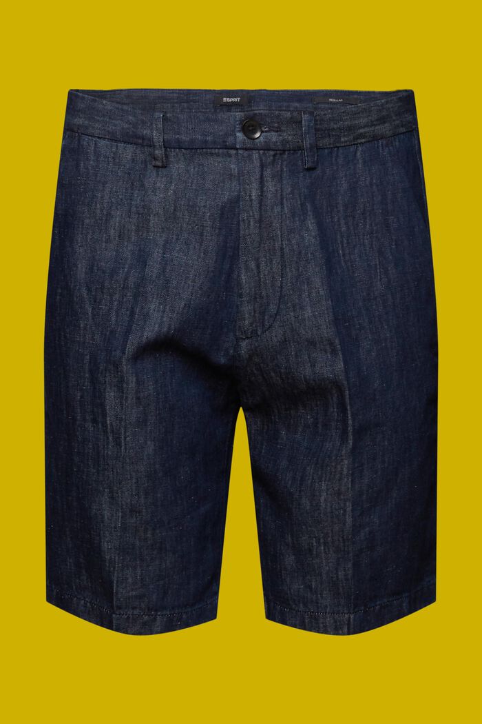 Pantalones chinos cortos de lino de algodón, BLUE BLACK, detail image number 9