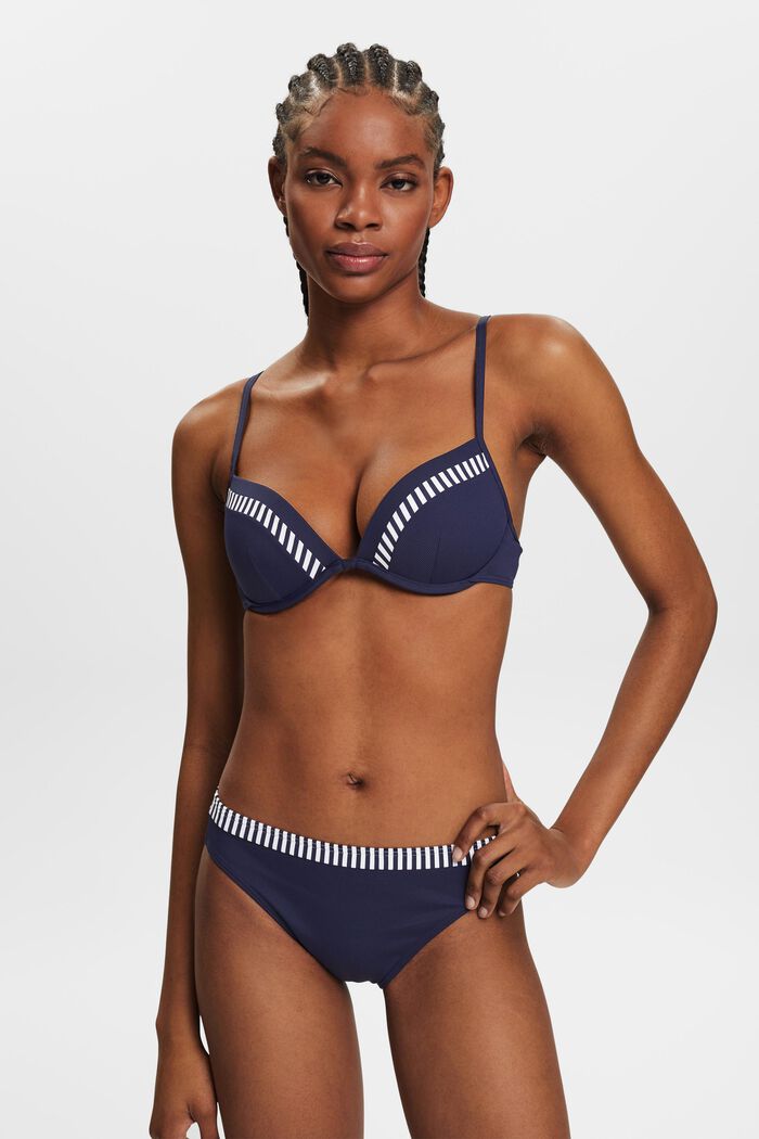 Top de bikini estampado con relleno y sin aros, NAVY, detail image number 0
