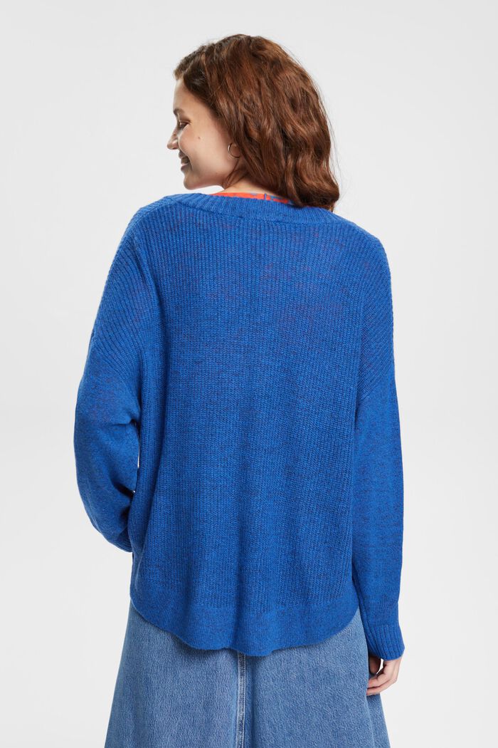 Jersey con cuello en pico en mezcla de lana, BLUE, detail image number 3