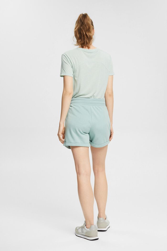 Reciclada: Pantalones cortos de felpa con bolsillo de cremallera, DUSTY GREEN, detail image number 3