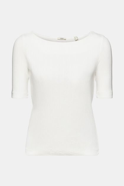 Camiseta de punto de canalé pointelle, OFF WHITE, overview