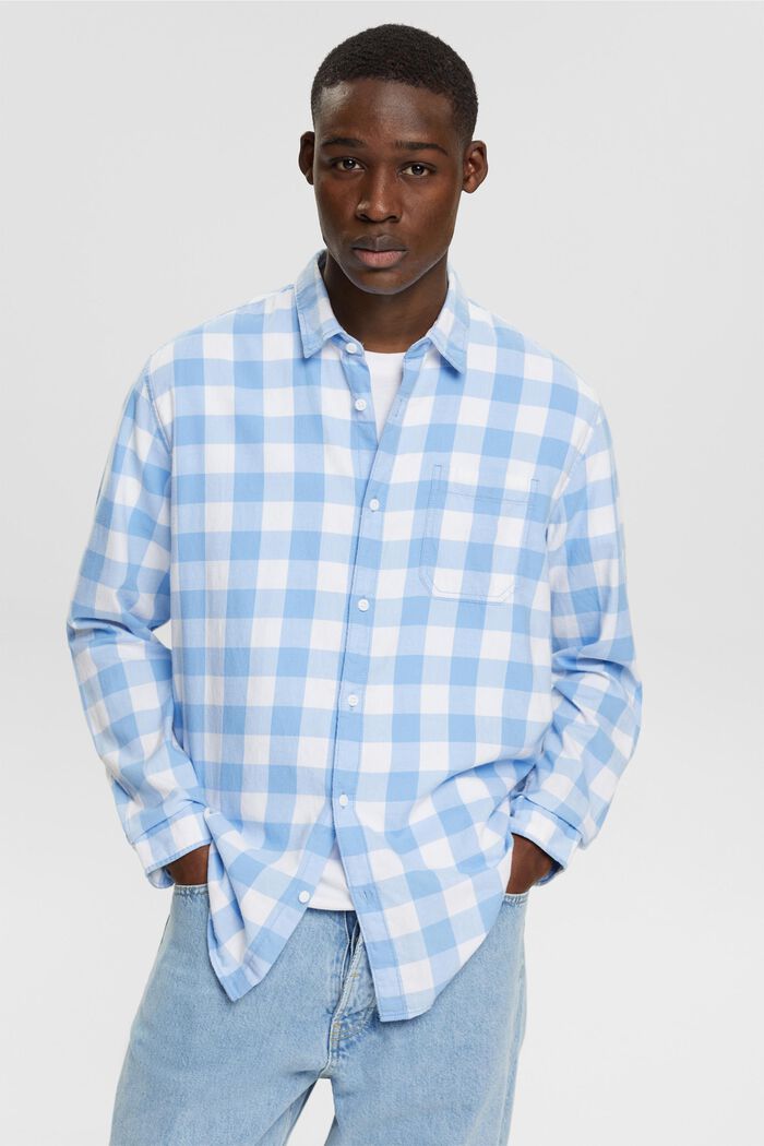 Camisa de franela en algodón sostenible con cuadros vichy, BRIGHT BLUE, detail image number 0