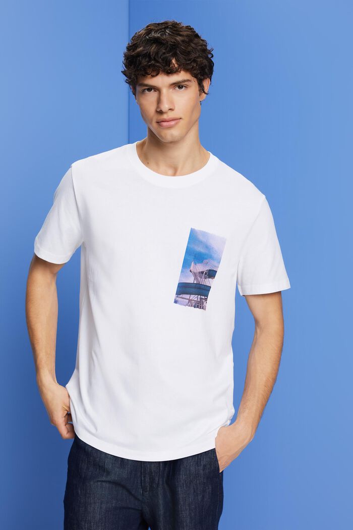 Camiseta con estampado en el pecho, 100% algodón, WHITE, detail image number 0