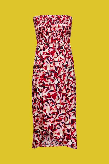 Vestido midi fruncido con estampado floral, DARK RED, overview