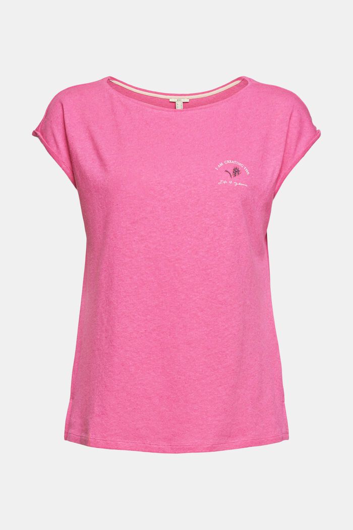 Con lino: camiseta con estampado pequeño, PINK, overview