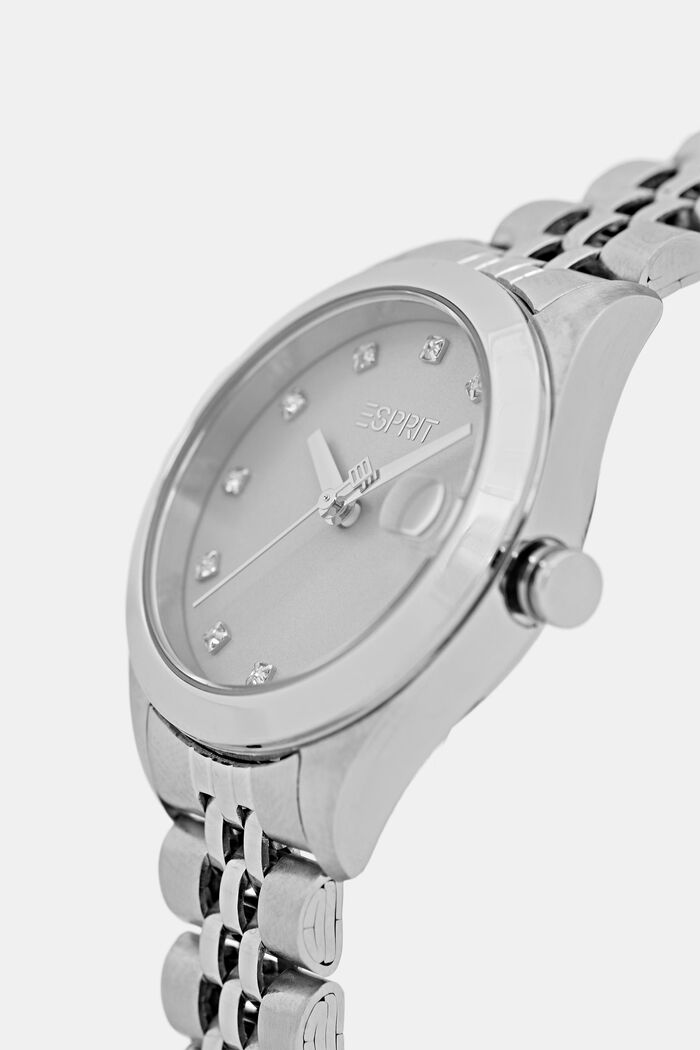 Reloj de acero inoxidable con indicador de fecha, SILVER, detail image number 1