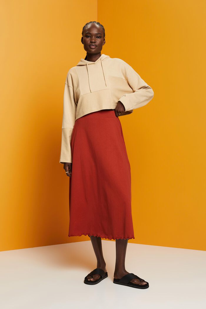 Falda midi en tejido jersey, algodón sostenible, TERRACOTTA, detail image number 4
