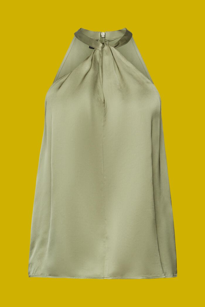Blusa de satén con cuello halter, LENZING™ ECOVERO™, LIGHT KHAKI, detail image number 7