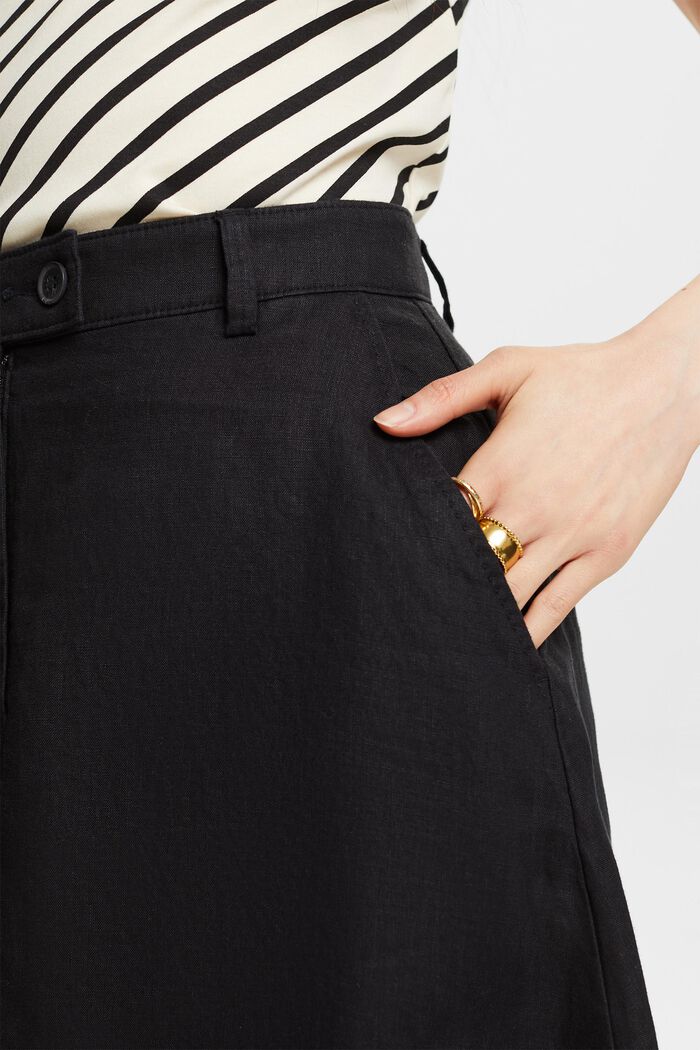 Falda midi de lino en línea A, BLACK, detail image number 4
