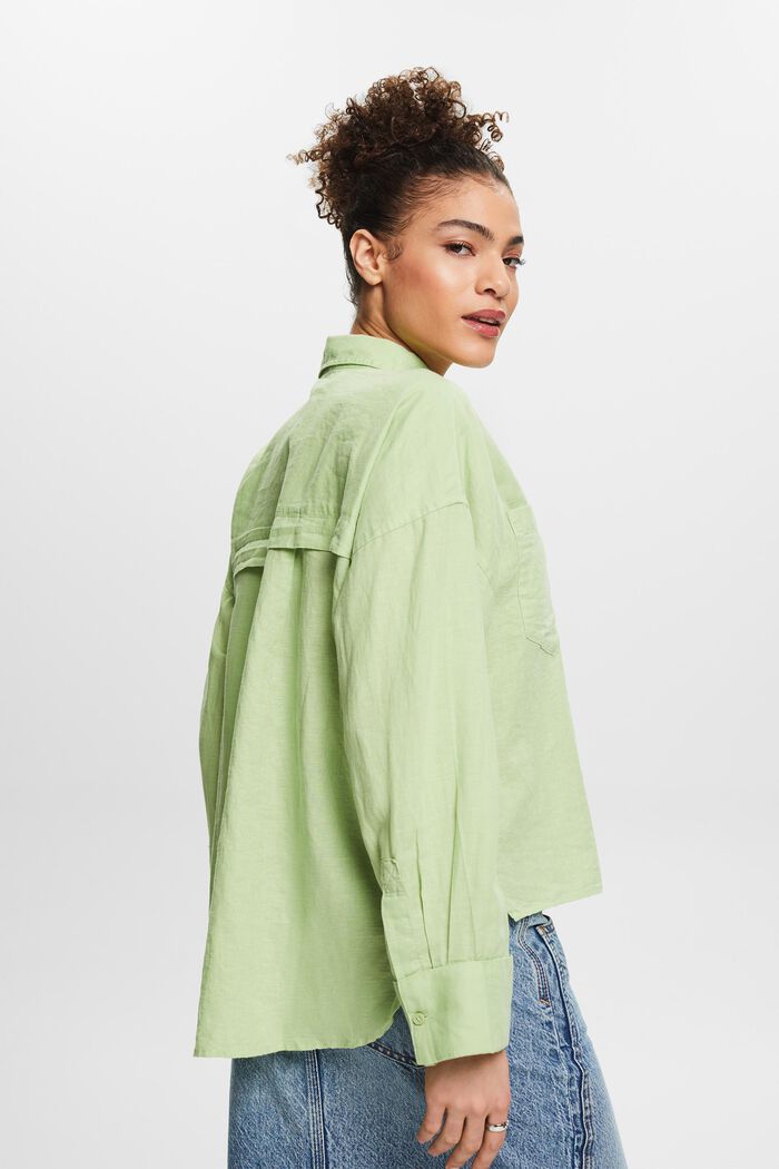 Blusa camisera de algodón y lino, LIGHT GREEN, detail image number 5